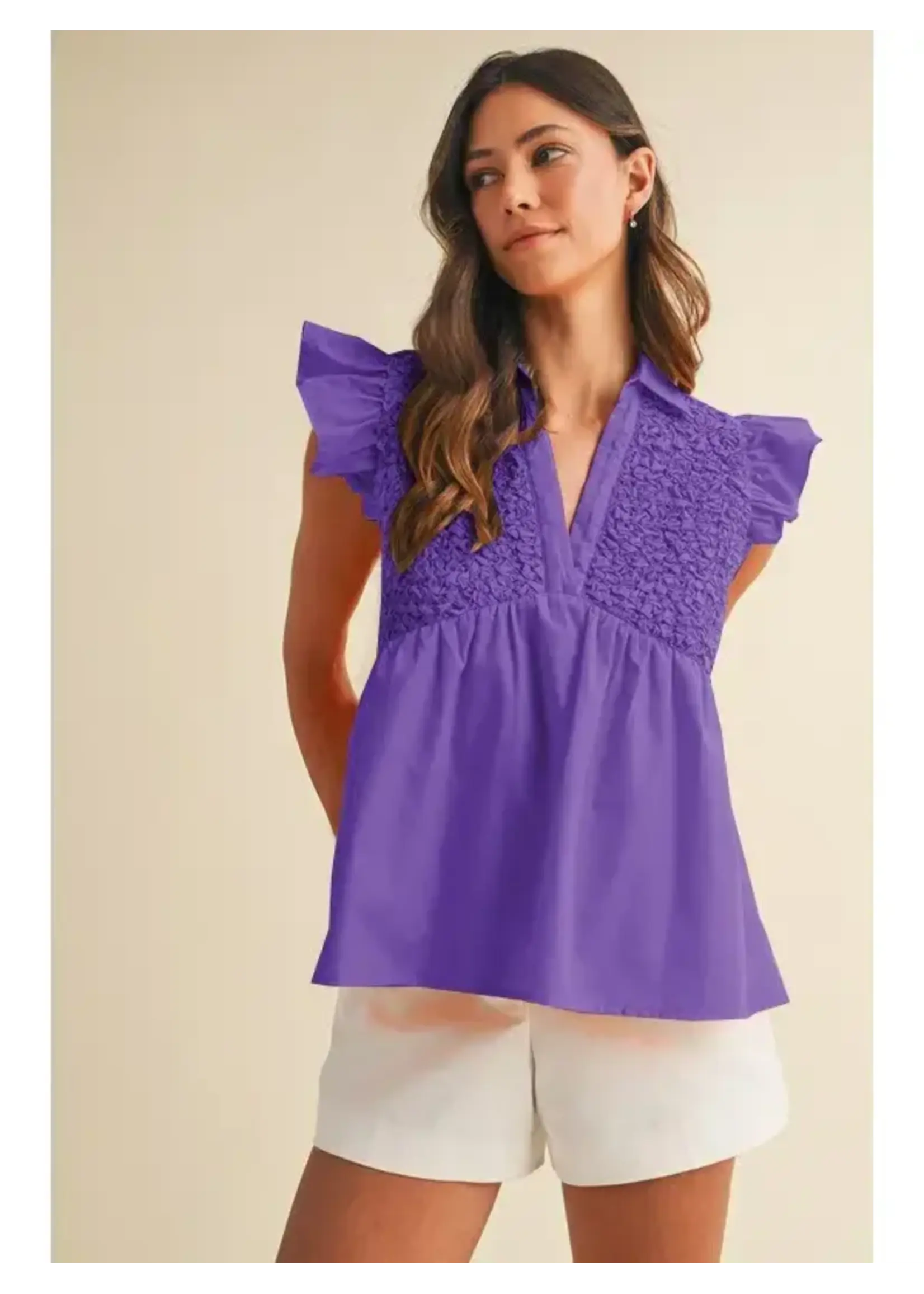 Vanilla Monkey Popcorn Smocking Babydoll Blouse
