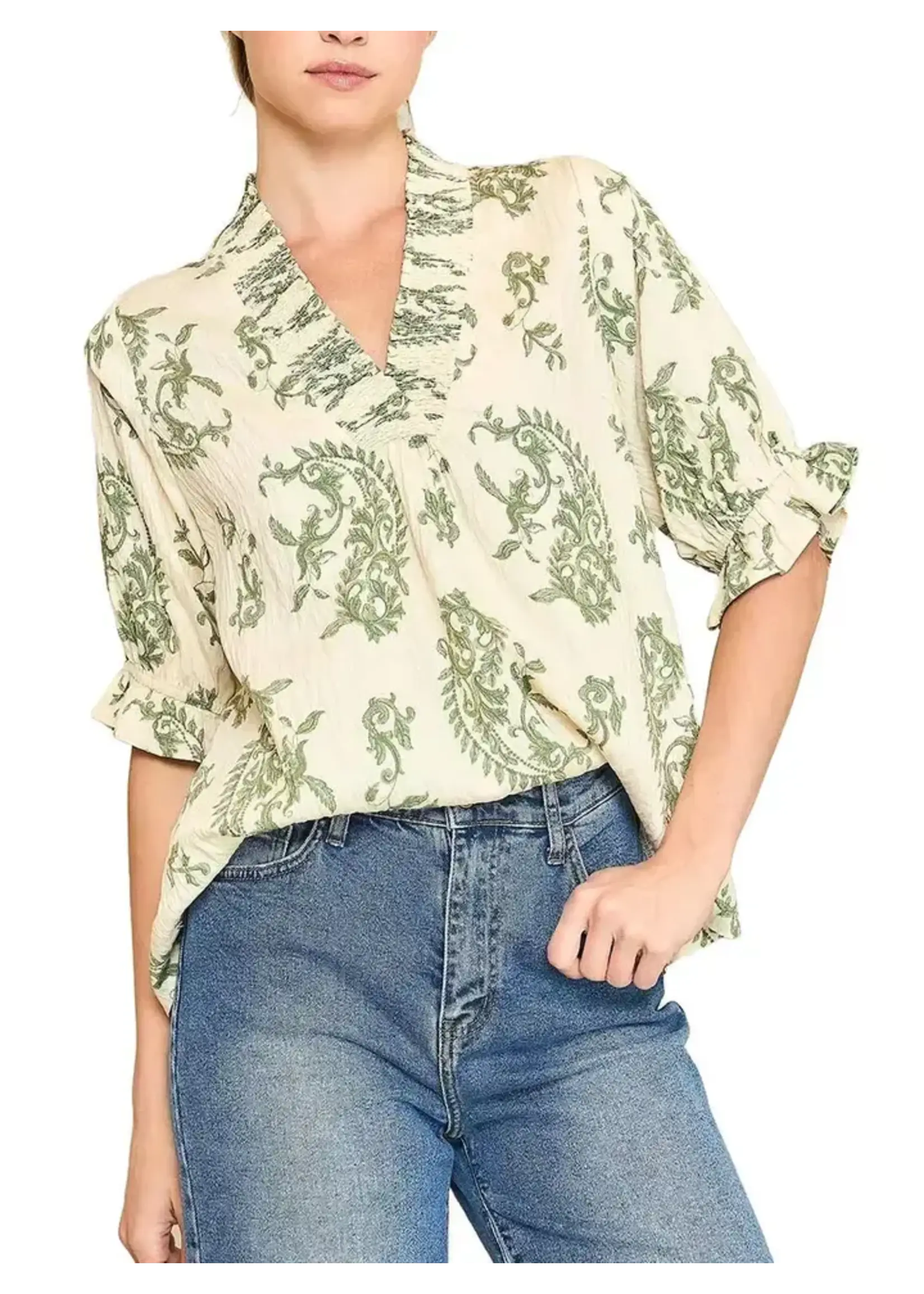 Vanilla Monkey Paisley Print V-Neck Top