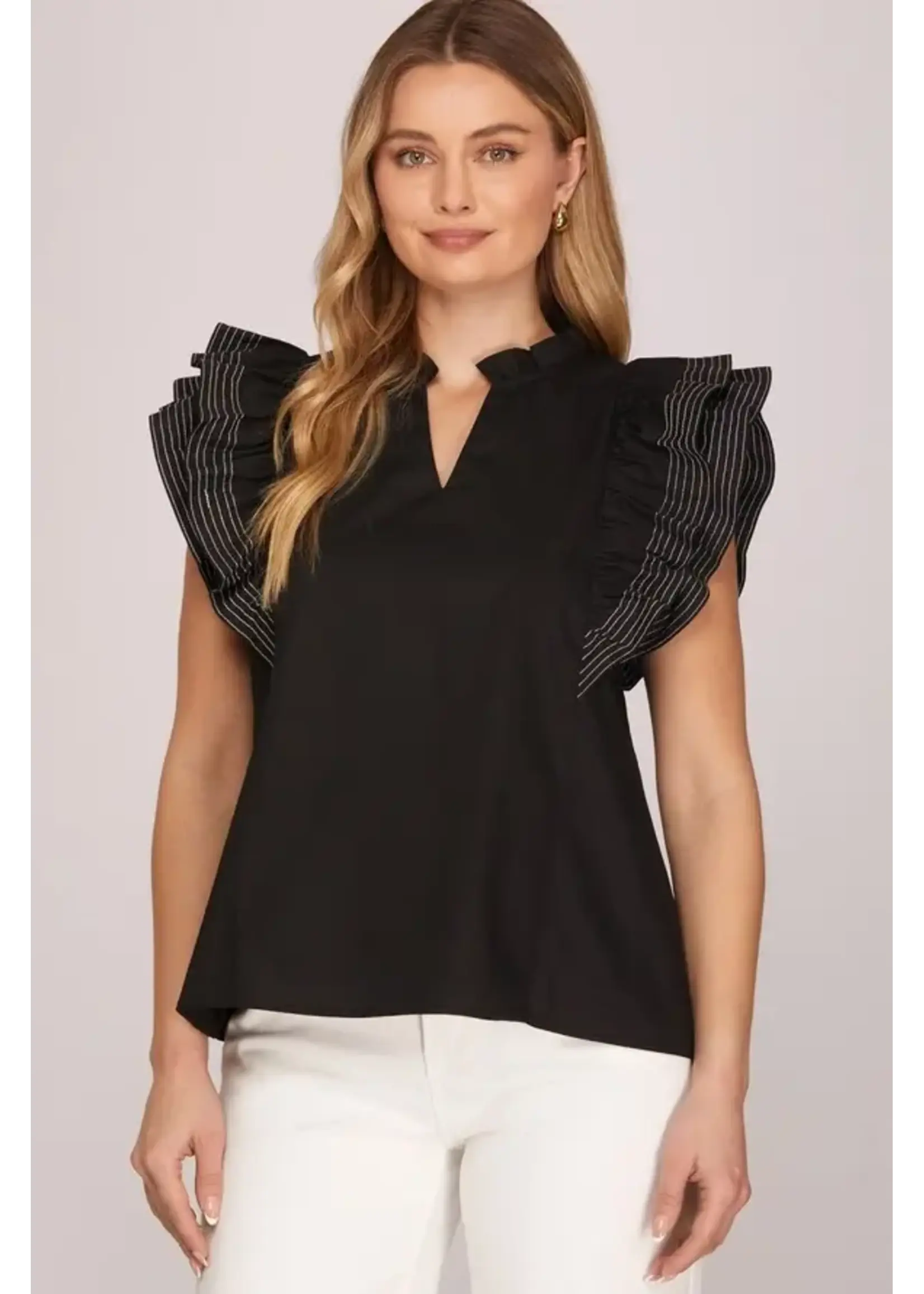 Vanilla Monkey Ruffle Sleeve Woven Top