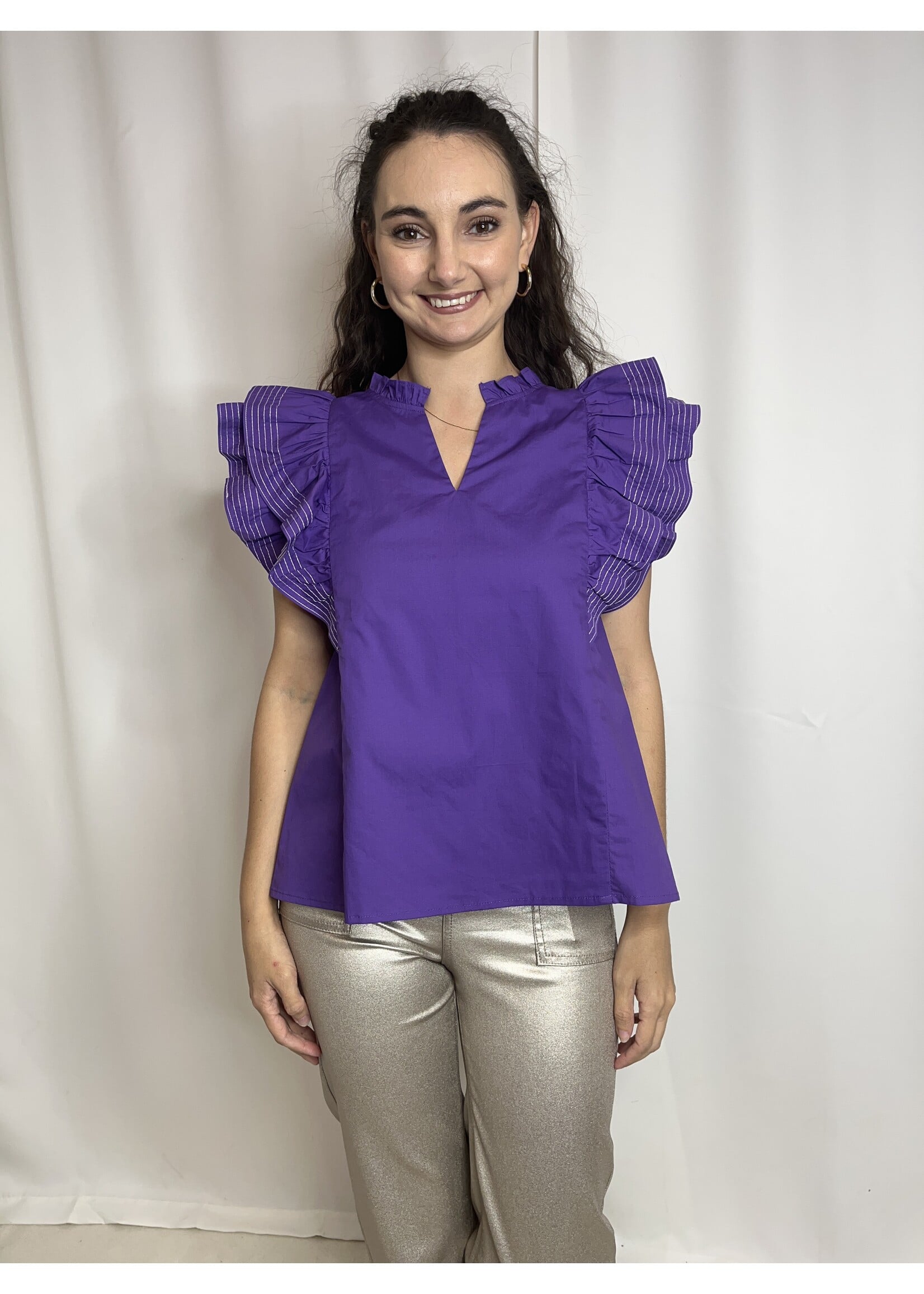 Vanilla Monkey Ruffle Sleeve Woven Top