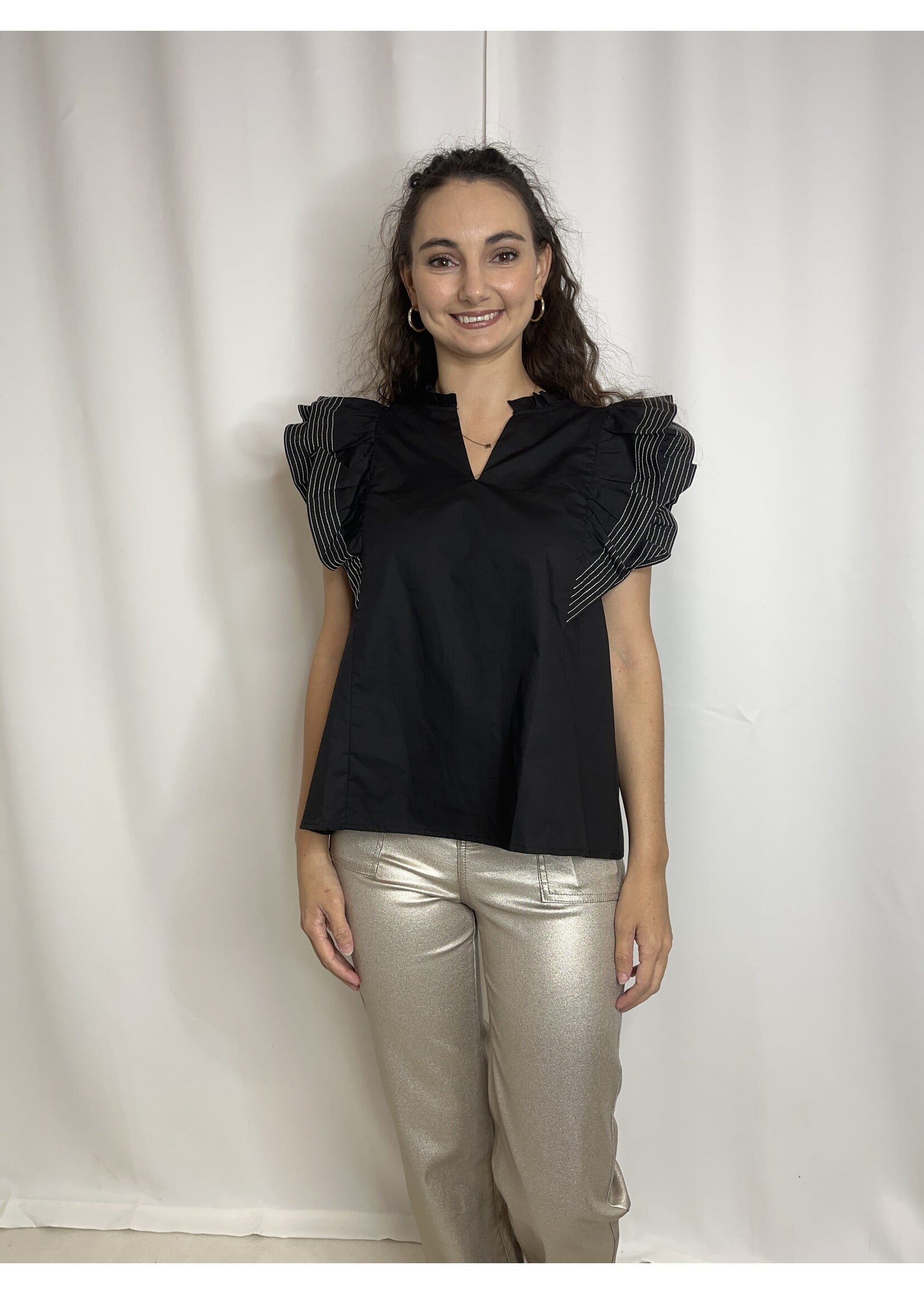 Vanilla Monkey Ruffle Sleeve Woven Top