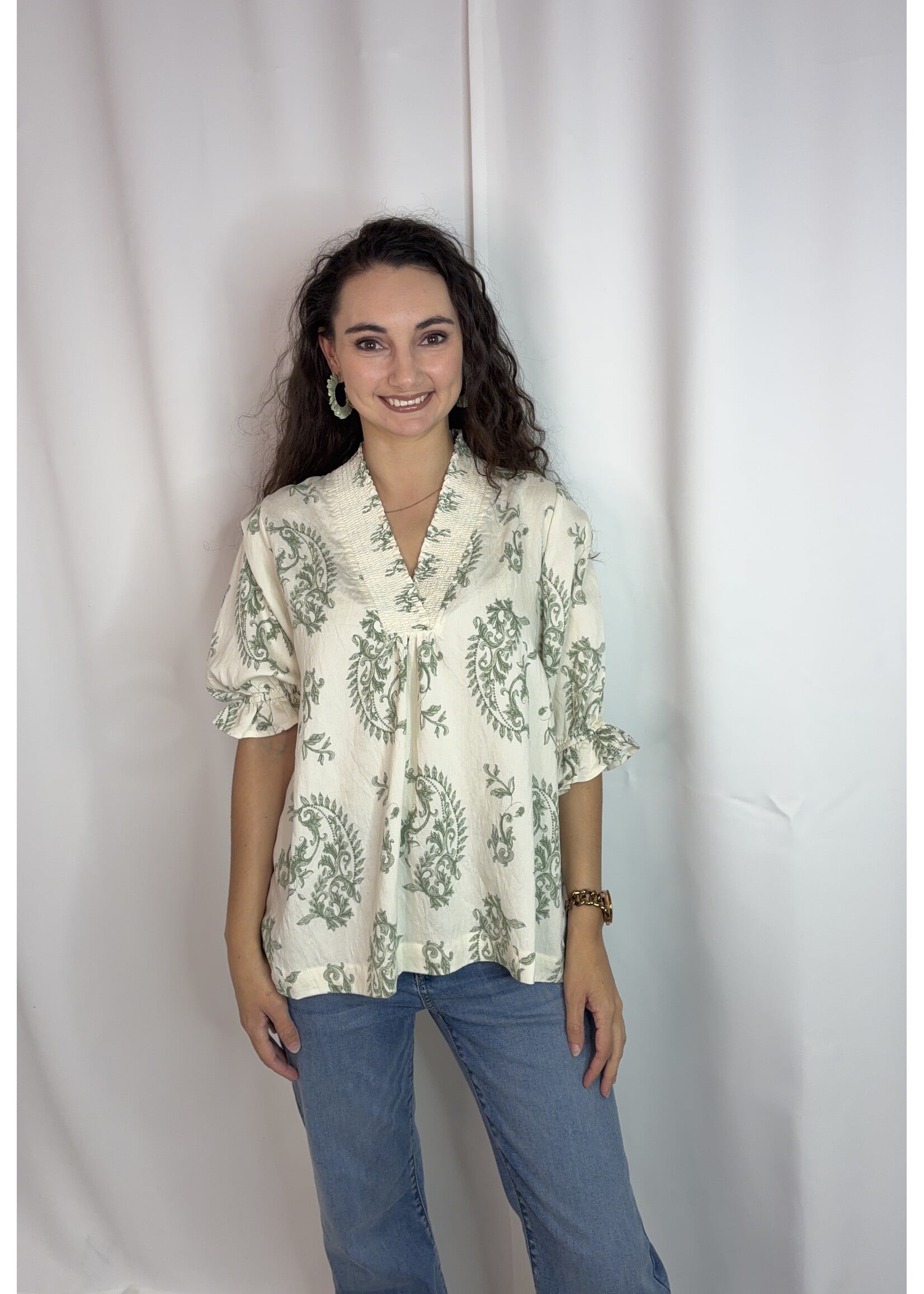 Vanilla Monkey Paisley Print V-Neck Top