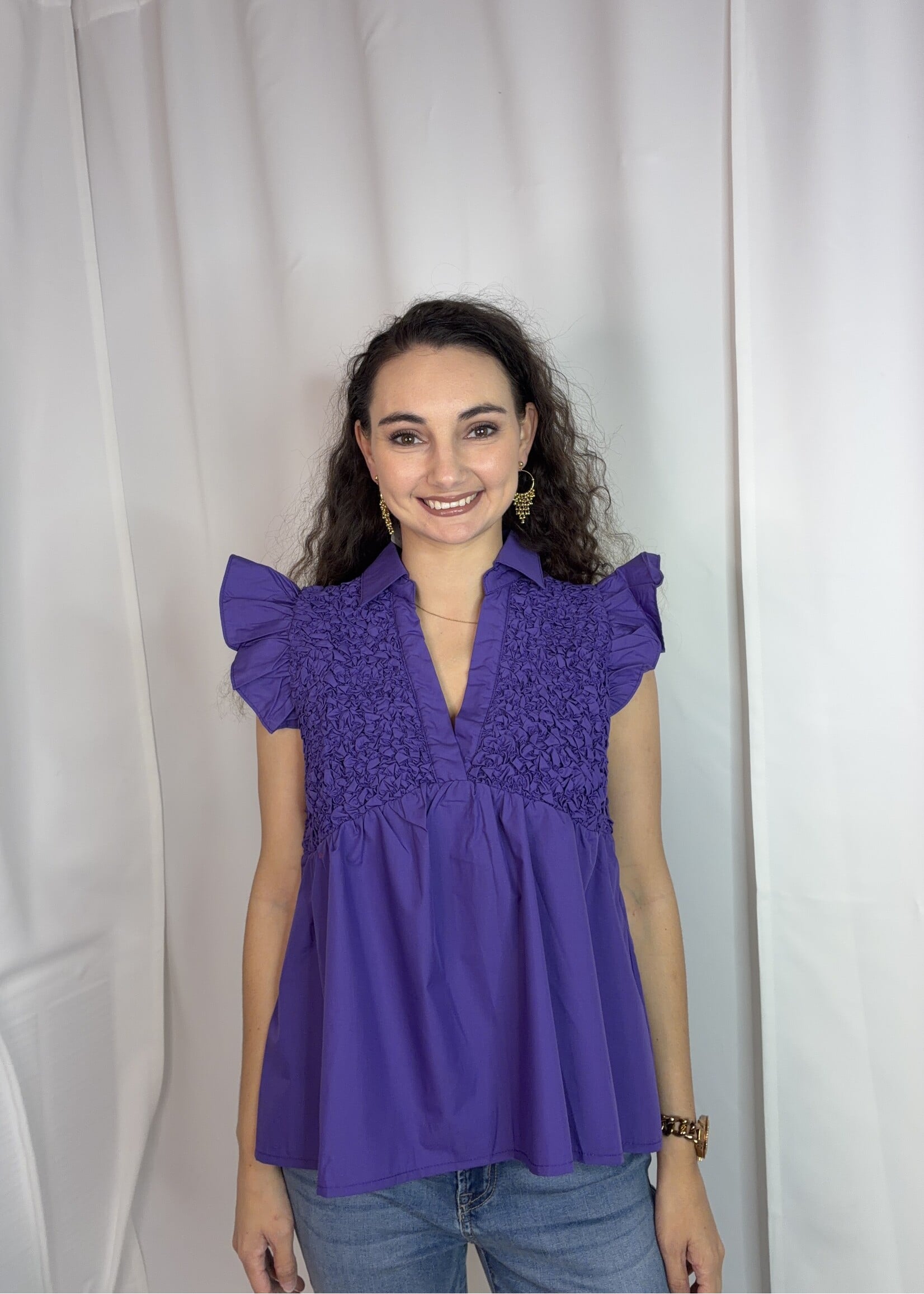 Vanilla Monkey Popcorn Smocking Babydoll Blouse