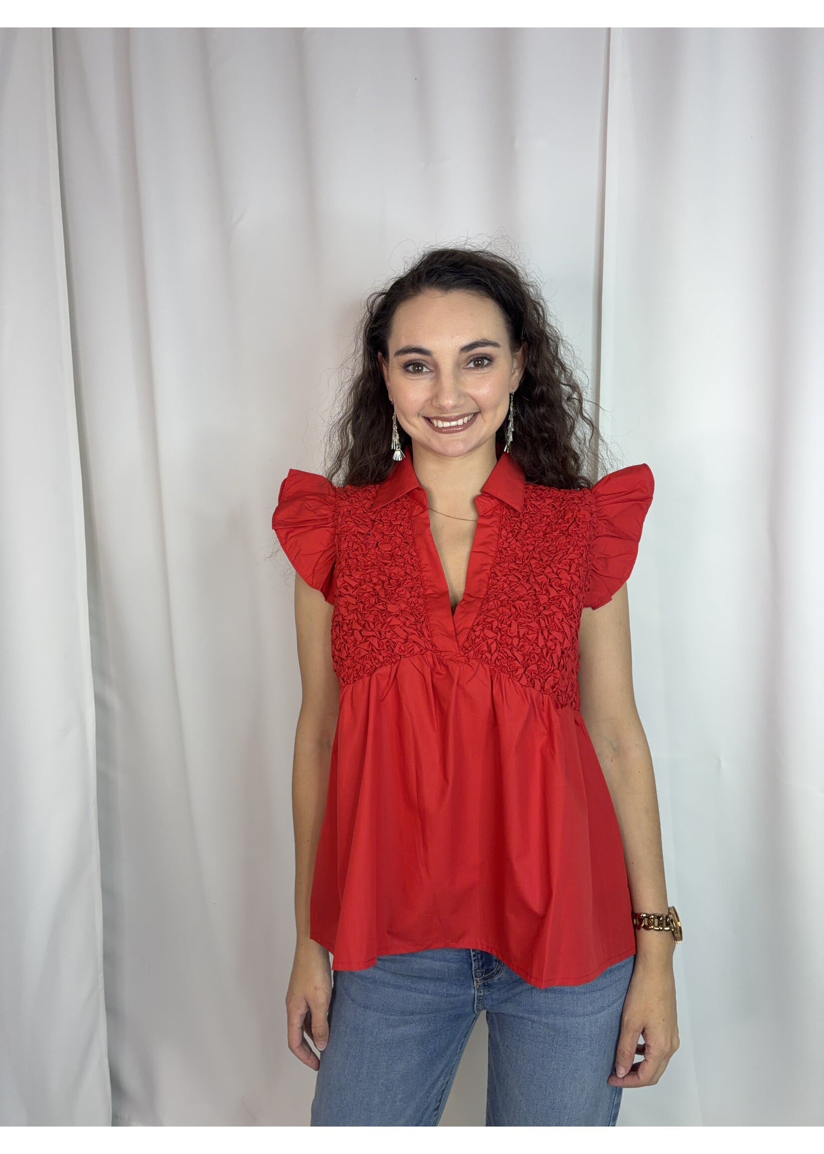 Vanilla Monkey Popcorn Smocking Babydoll Blouse