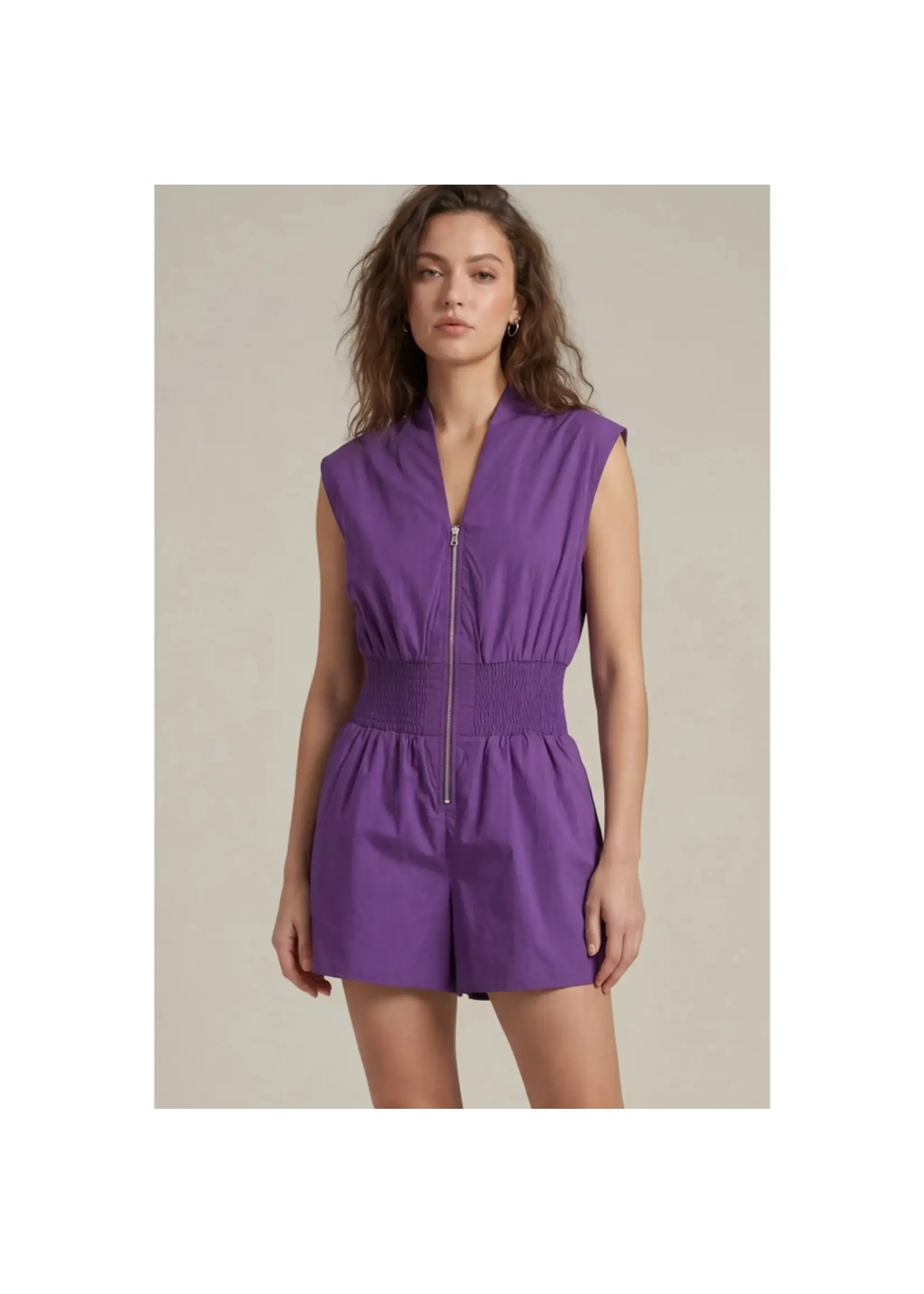 Style USA Smocked Waist Front Zip Romper