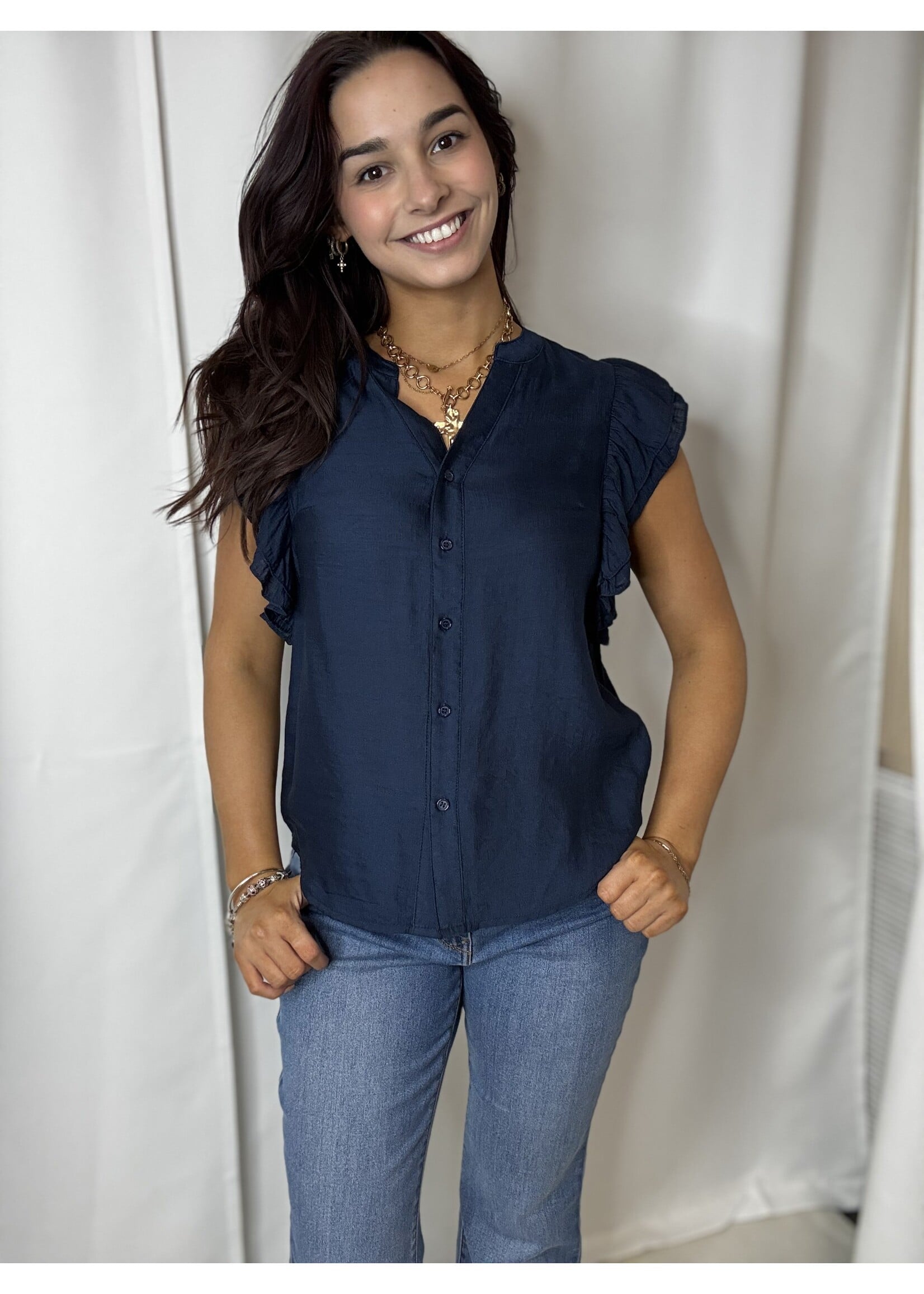 Split Neck Flutter Sleeve Top
