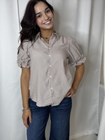 Stripe Button Down Top W/ Ruffle Sleeve