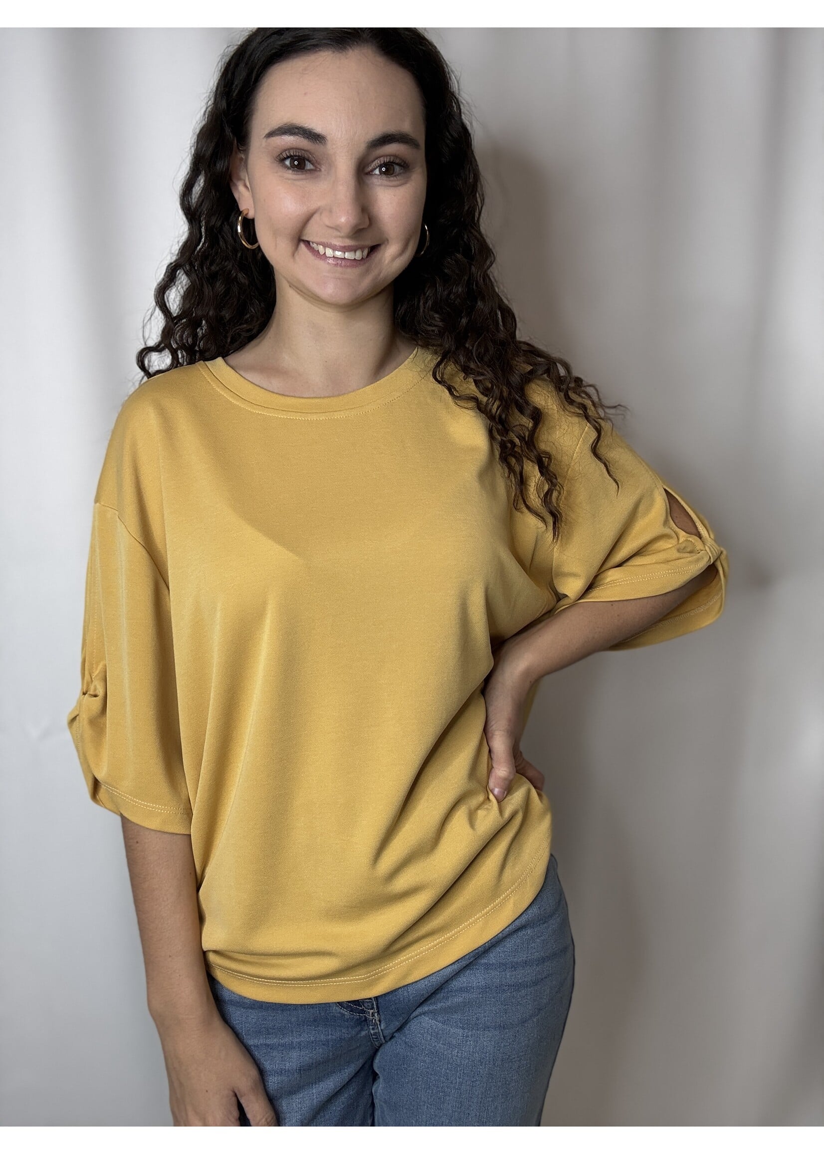 Tie Accent Sleeve Soft Casual Top