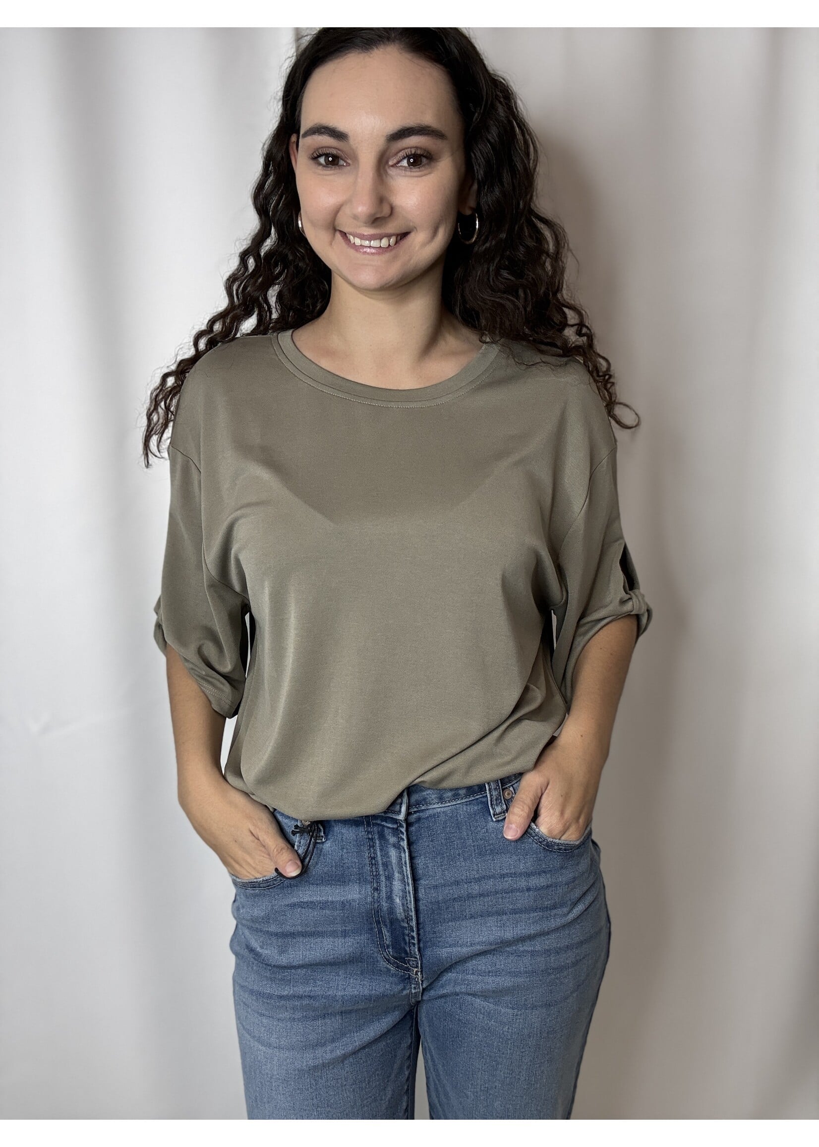 Tie Accent Sleeve Soft Casual Top