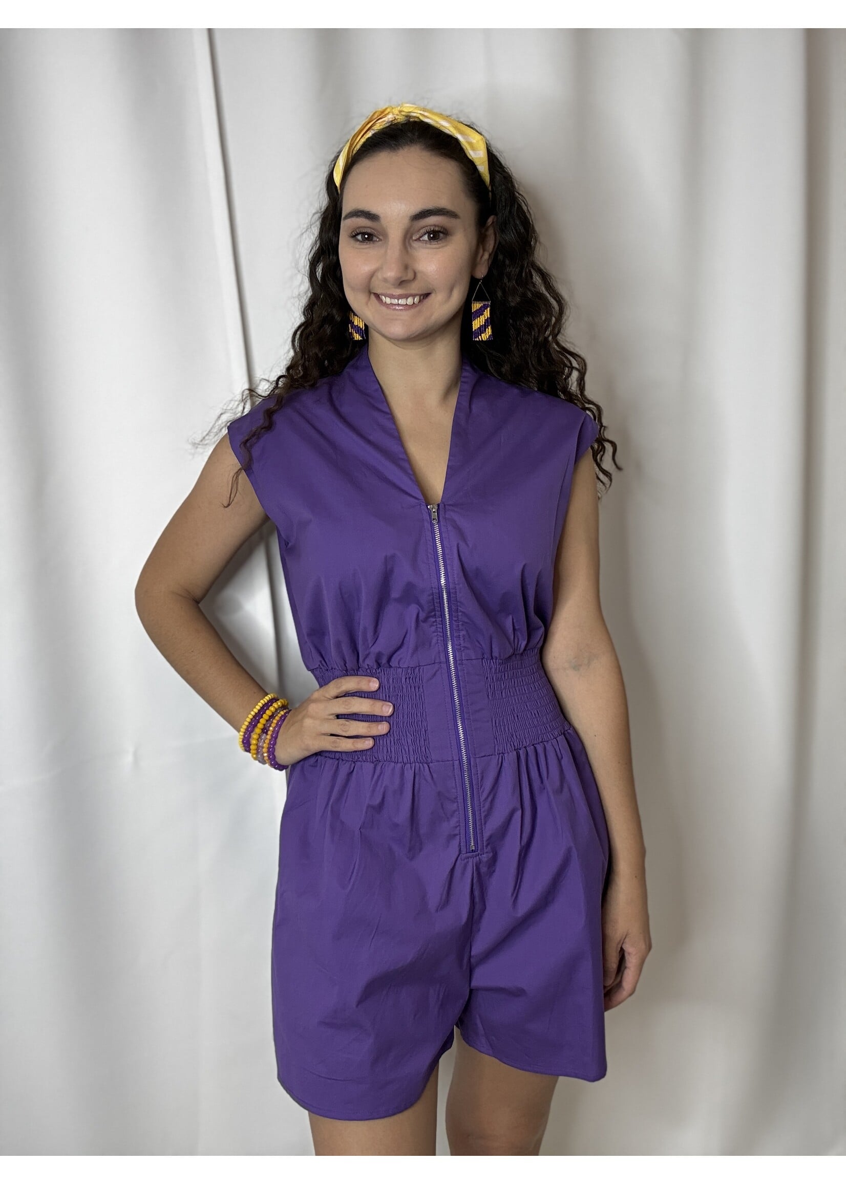 Style USA Smocked Waist Front Zip Romper