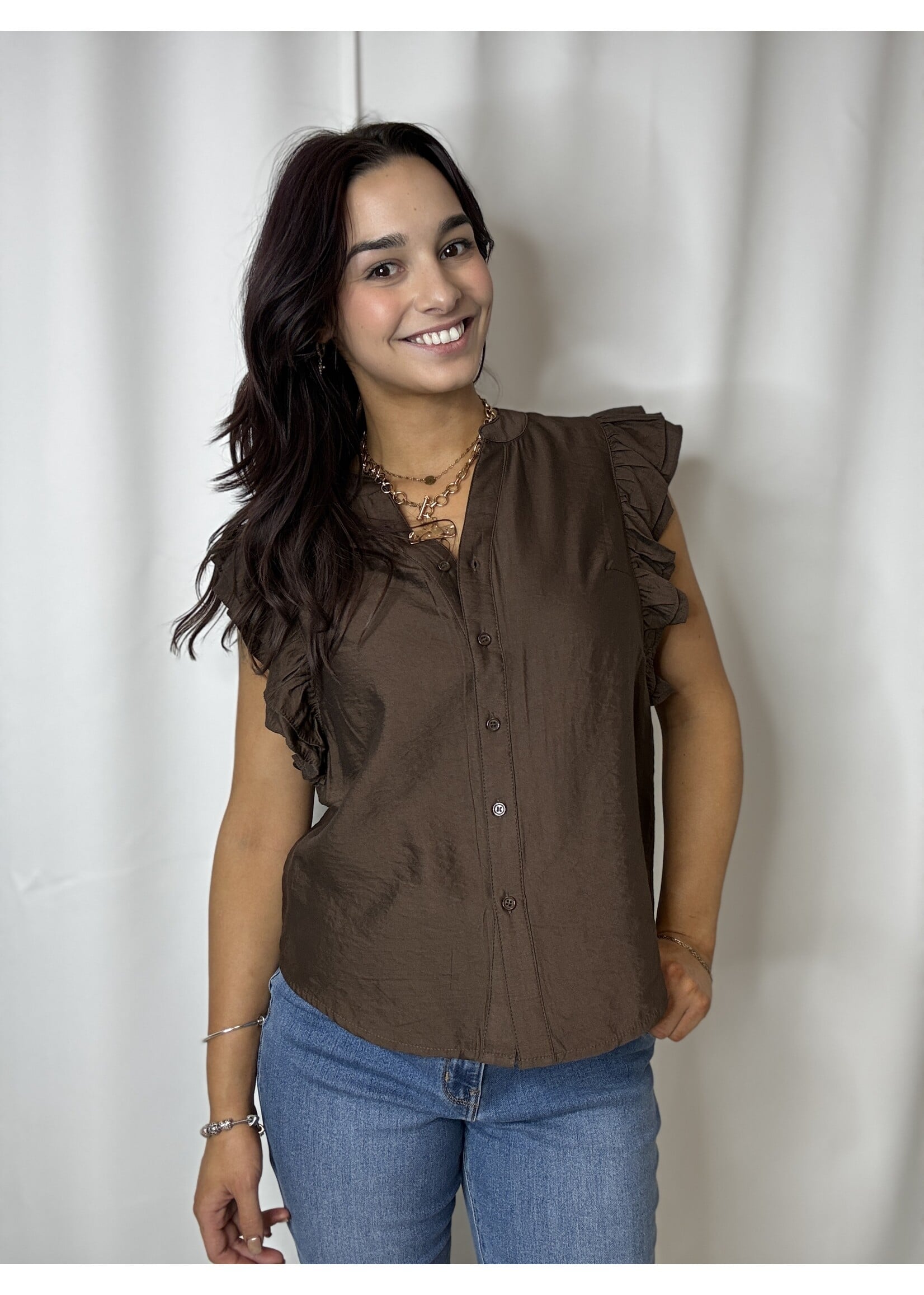 Split Neck Flutter Sleeve Top