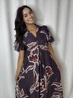 Collared Puff Sleeve Midi Dress