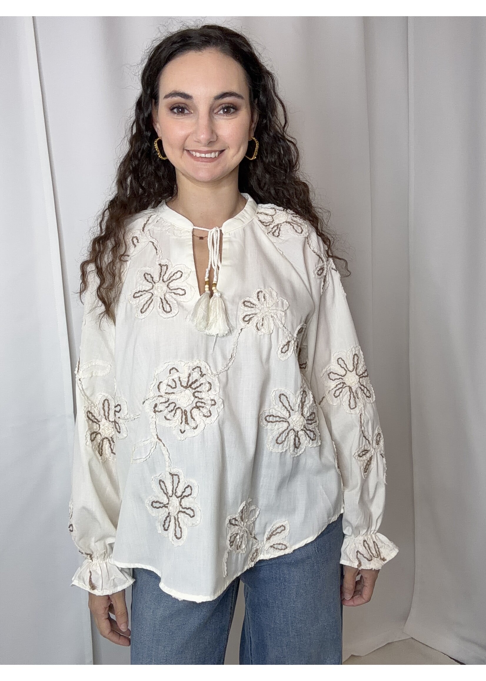 LS Floral Embroidered Top