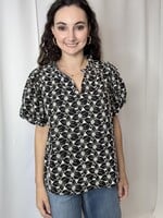 Eyelet Detail Puff Sleeve Top