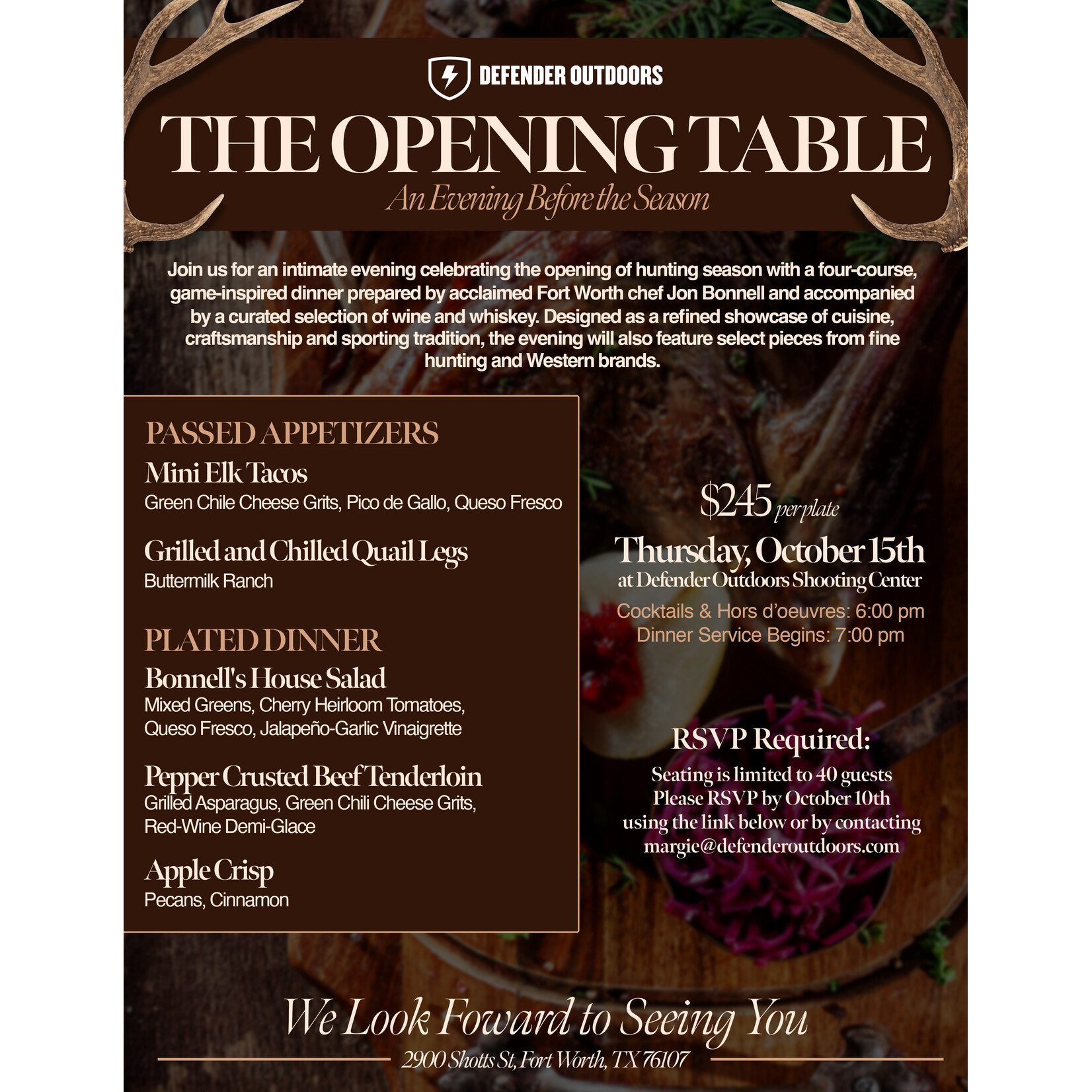 Defender Outdoors Event - DOSC Wild Game Dinner