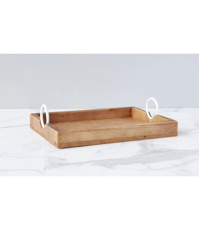 Natural Wood Rectangle Tray with Circular Handles
