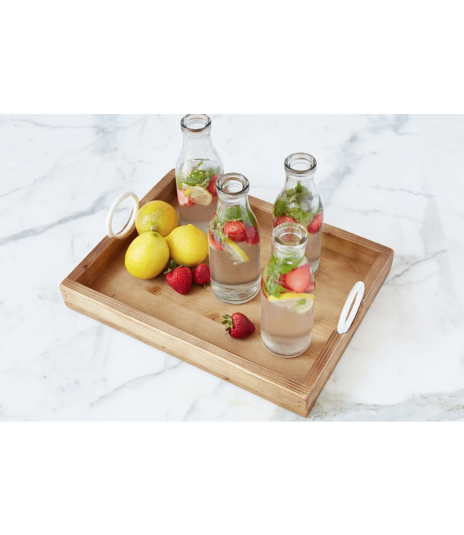 Natural Wood Rectangle Tray with Circular Handles