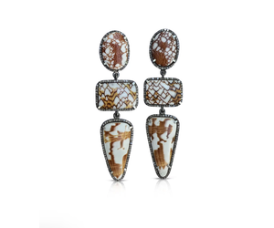 S. Carter Shell Triple Drop Earrings orange tan white Back 40 Mercantile
