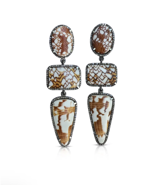 S. Carter  Designs Shell Triple Drop Earrings (orange/tan/white)
