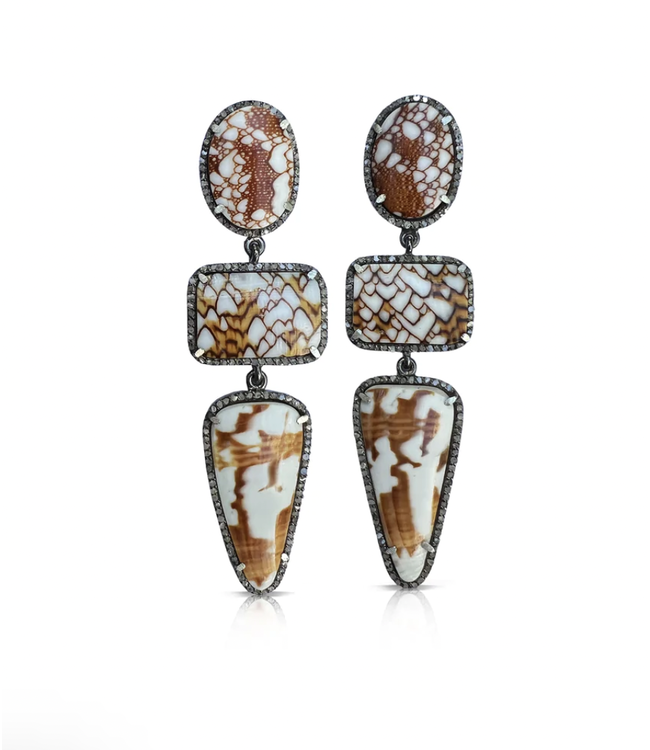 Shell Triple Drop Earrings (orange/tan/white)