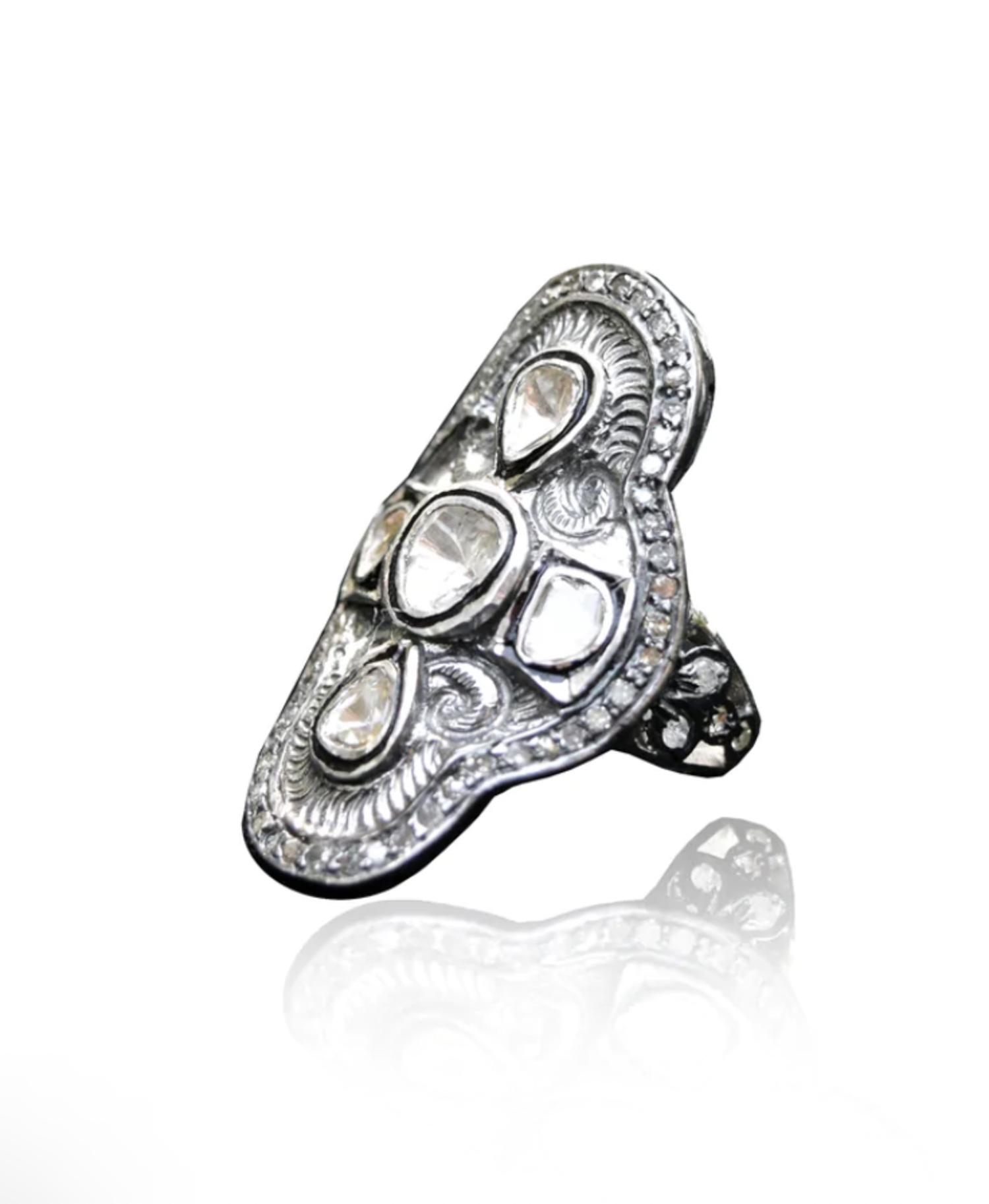 S. Carter Sterling Silver Rosecut Ring w 4 diamonds - size 7 - Back 40  Mercantile