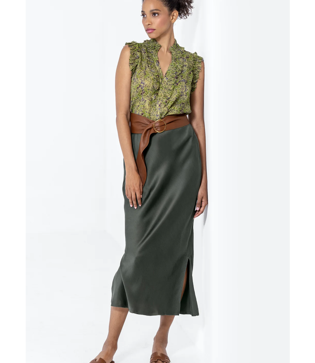 Soiree Silk Floral Green Sleeveless Top