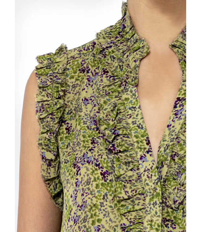 Soiree Silk Floral Green Sleeveless Top
