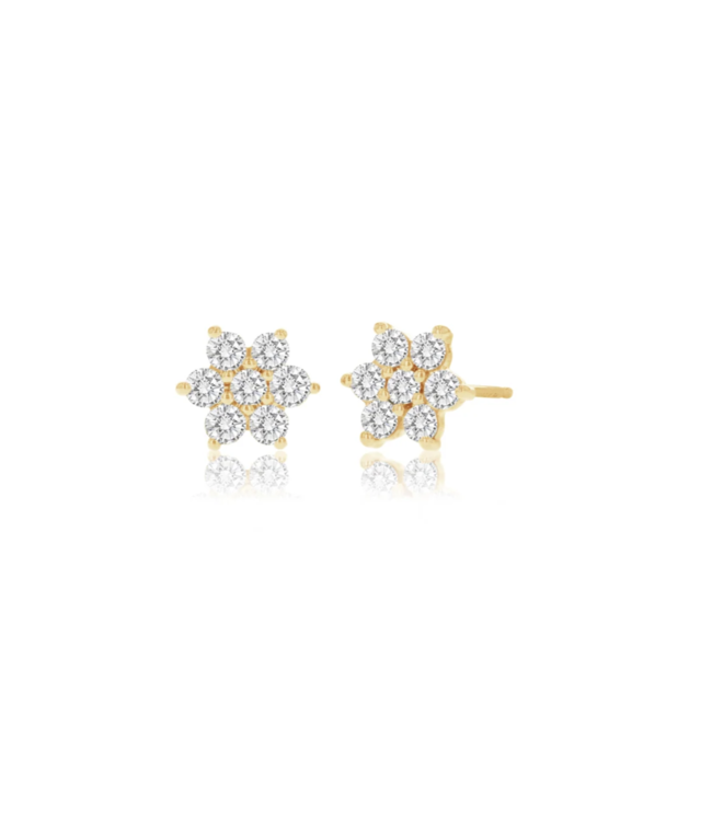 Diamond 14KG Flower Cluster Stud Earring