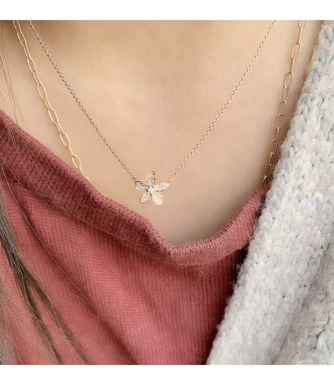 Plumeria Pave Diamond 14K Necklace
