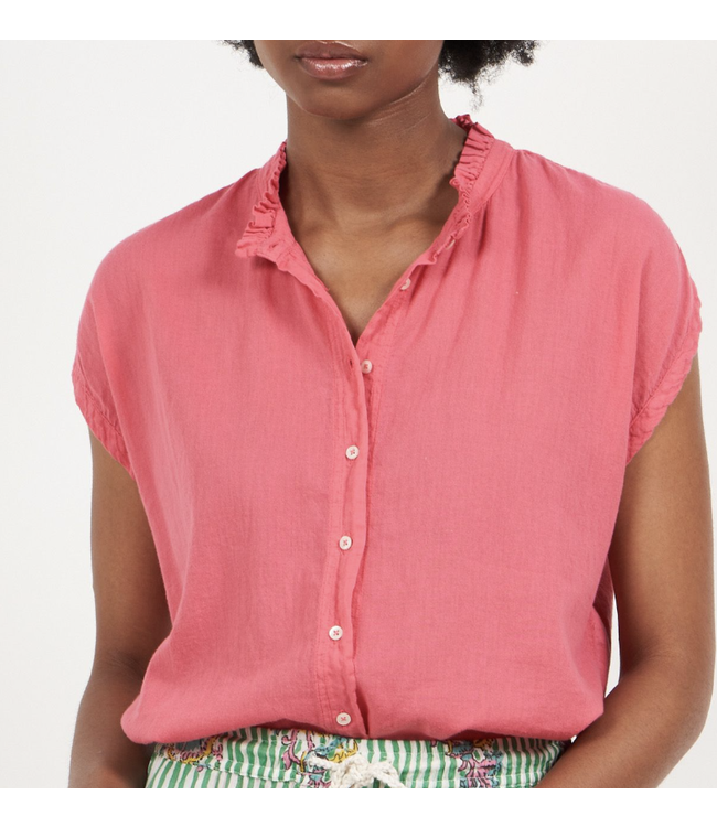 Tressy Cotton Button Shirt with Ruffle Collar