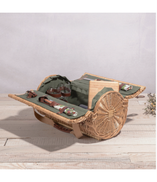 Picnic Time Wine & Cheese Wicker Picnic Basket with Green Lining