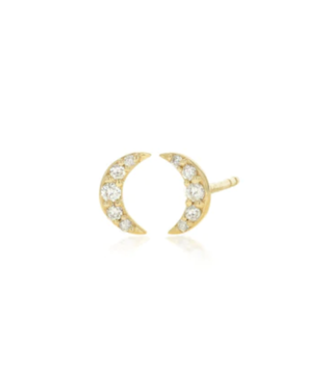 Diamond Pave Crescent Moon Stud Earrings