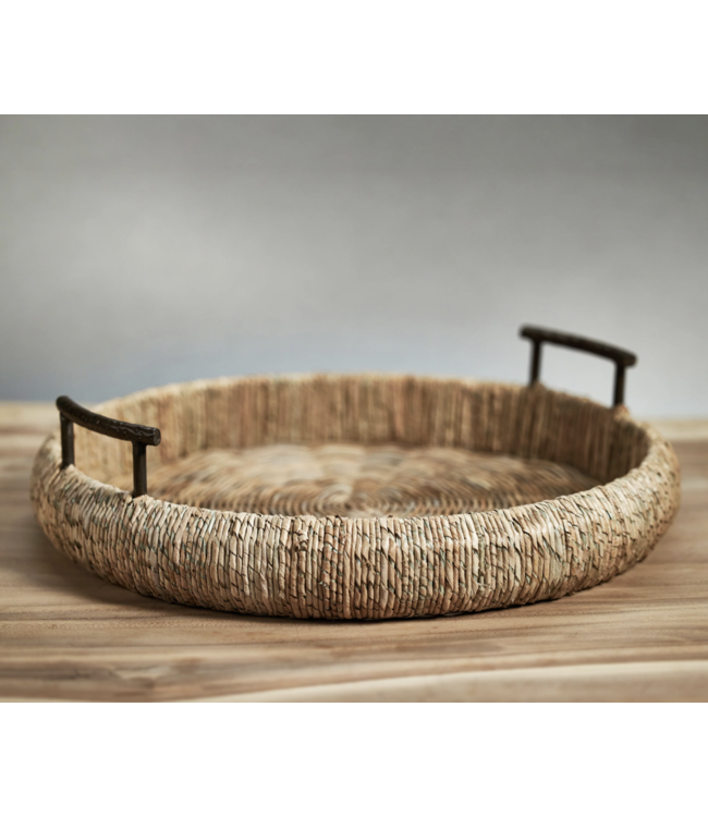 Seagrass Single Rope Round Tray w/Metal Handles