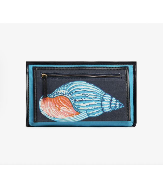 Navy Zippered Pouch with Seashell