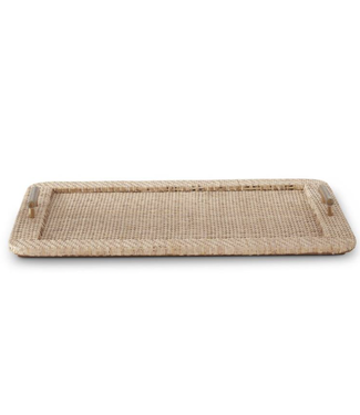 K&K Interiors 23" Rattan Wrapped Tray with Brass Metal Handles 17678A
