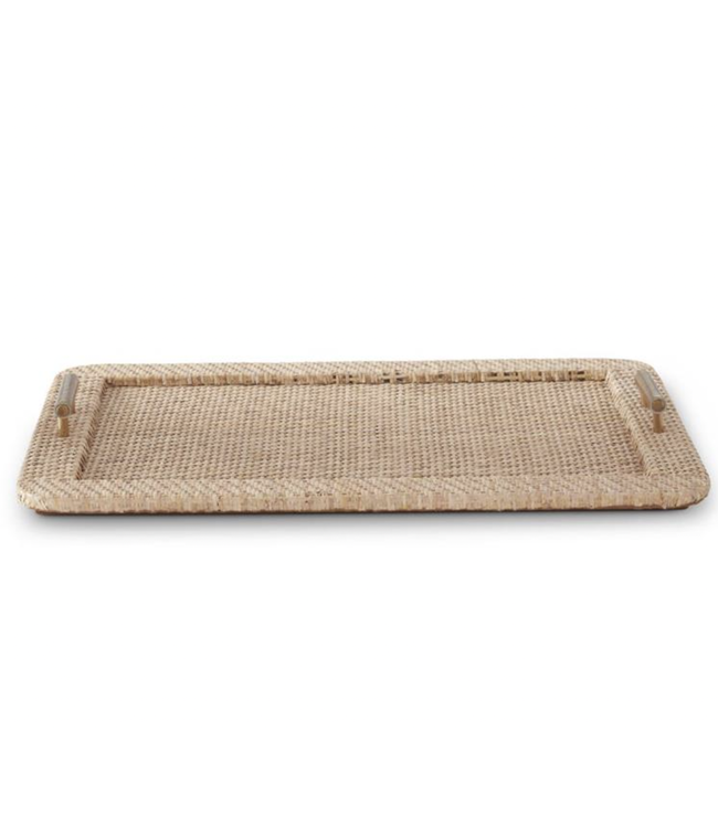 23" Rattan Wrapped Tray with Brass Metal Handles 17678A