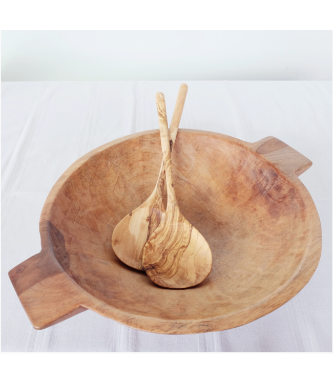 Rustic 19" Wooden Bowl with Handles