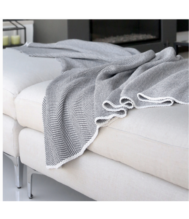 Herringbone Cotton Throw-Aluminum
