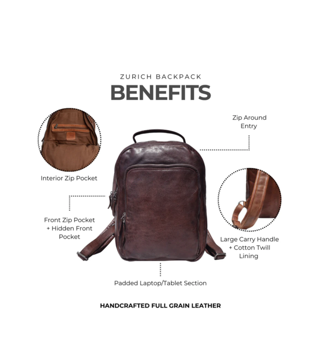 Zurich Leather Brown Backpack