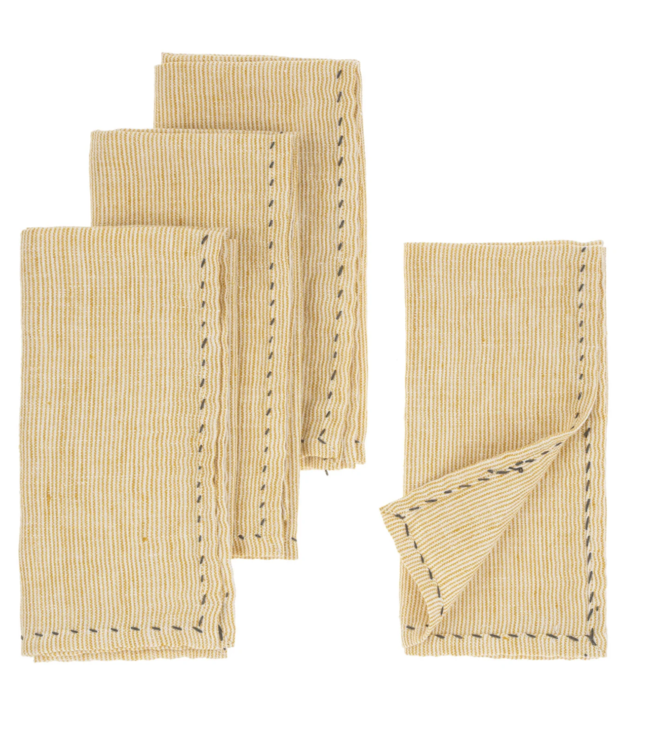 Yellow Stripe Linen Napkin(set of 4)