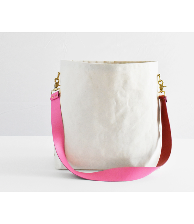 Canvas Tote Bag with Leather Strap-blue or pink