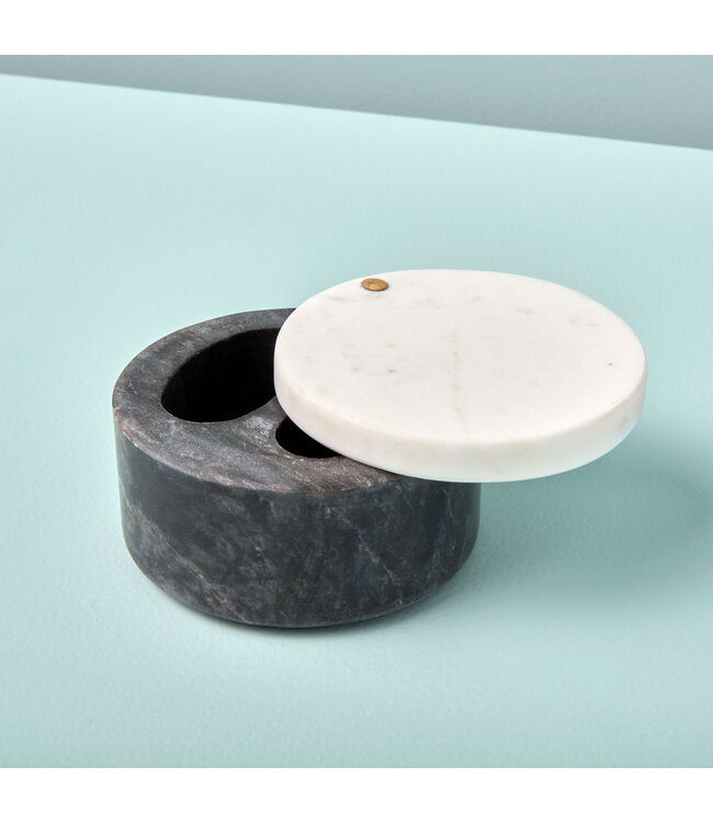 White  Gray Marble Cellar with Pivoting LidLid
