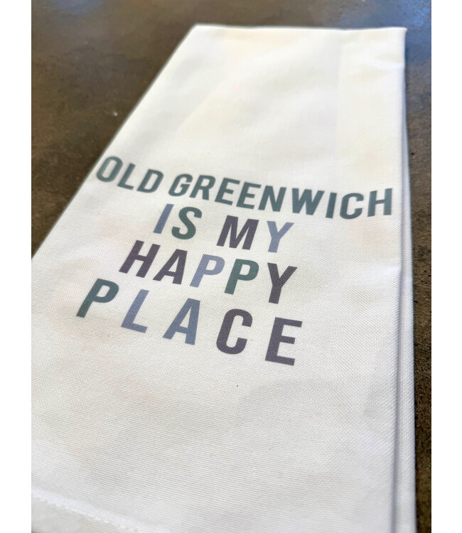 Old Greenwich Is My Happy Place Tea Towel