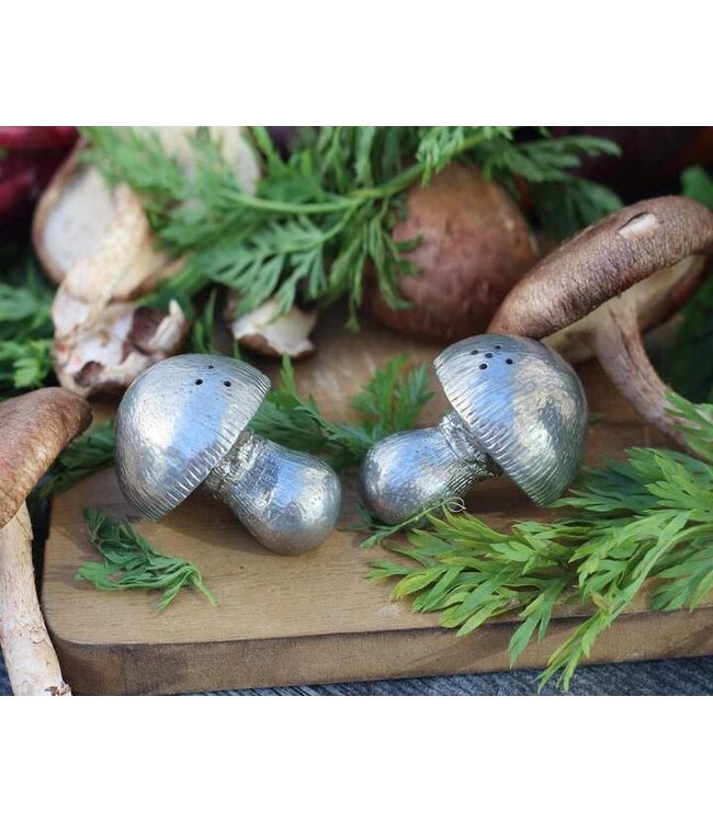 Mini Mushroom Pewter Salt and Pepper Shakers