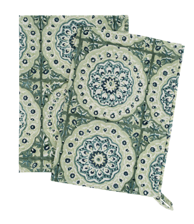 indaba Cotton Block Print Tea Towels S/2-Mirabel