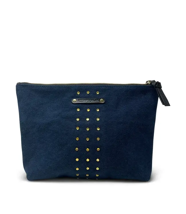 Washed Navy Cotton Studded Pouch