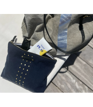 Washed Navy Cotton Studded Pouch