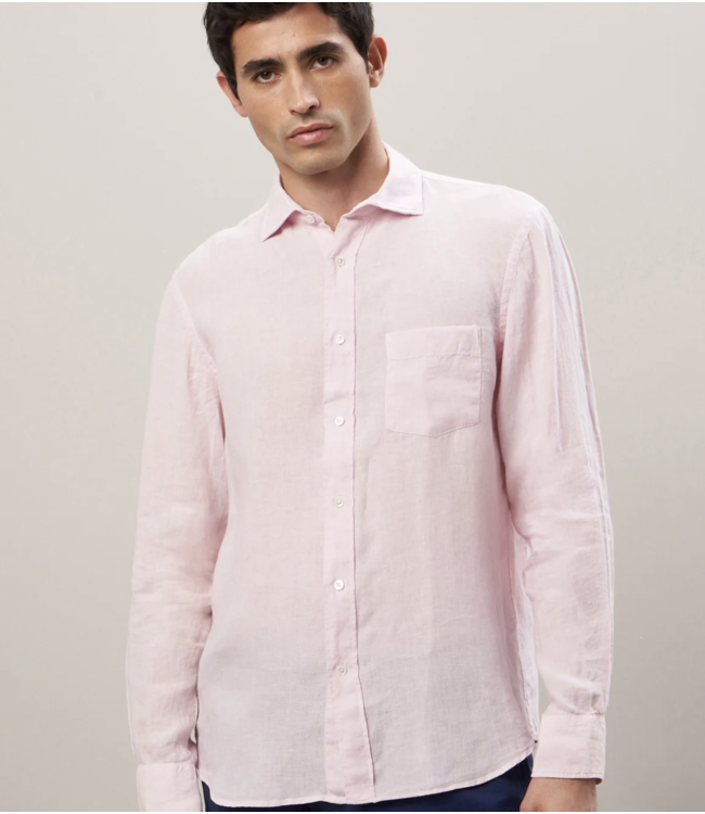 Paul Solid Linen Button Down Shirt-Pink