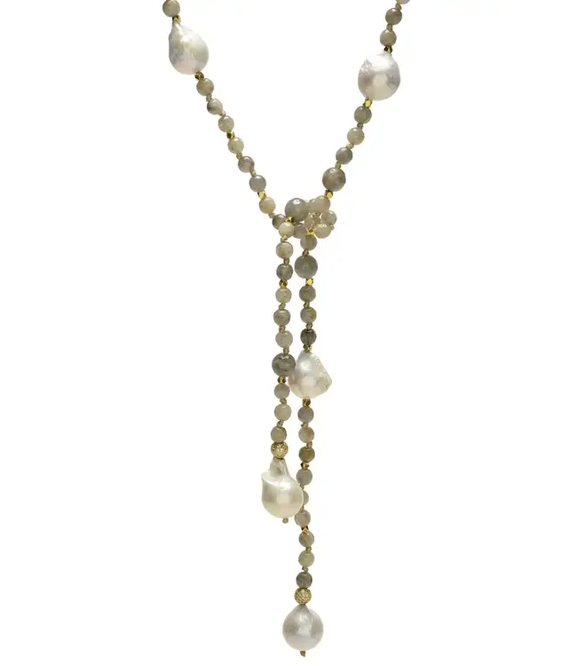 Labradorite/Fresh Water Pearl Lariat Necklace