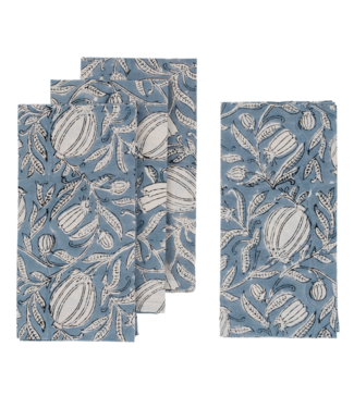 indaba Block Print Napkin- set of 4  Floral Light Blue